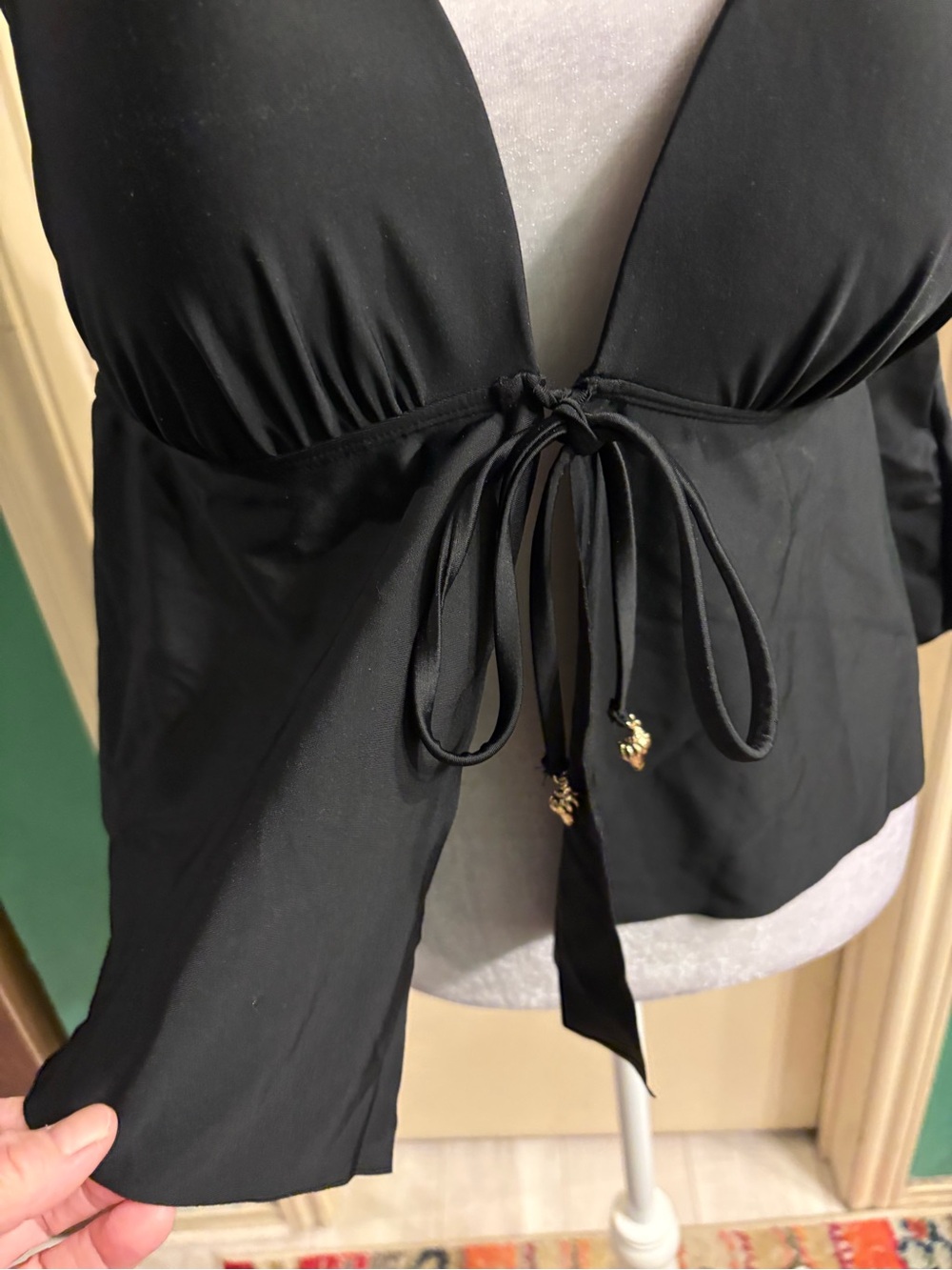 Bar III Black Swim Tankini Top with Tie Detail - Picture 4 of 16
